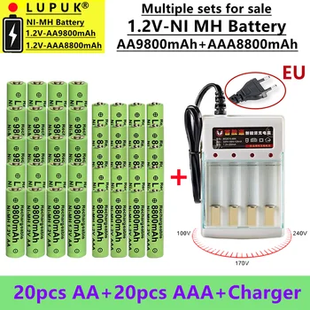 LUPUK - Nouvelle Haute Capacité de 1,2 Volt AA Batterie Rechargeable, NI MH, AA9800 mAh+AAA8800 mAh, Vendu avec Kit de Chargeur