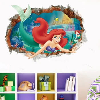 Mermaid Princess Paysages sous-marins Hublot Stickers muraux Pour les Filles, Décoration de Salle 3d Art Mural Bricolage à la Maison des Décalques Enfants Cadeau