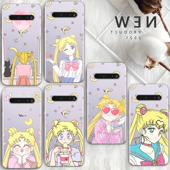 Mignon de Sailor Moon Anime Pour LG K92 K22 K71 K61 K51S K41S K50S Q60 V60 V50S V40 V50 V30 G8 G8X G8 ThinQ Transparent étui de Téléphone