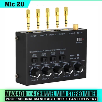 Mini Mixeur Stéréo MAX400 un Bruit extrêmement bas 4 Canaux Mélangeurs Console de Mixage DC5V Avec Adaptateur de Puissance pour Guitare Électrique à Tambour Piano