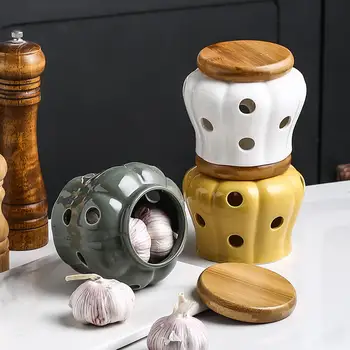 Moderne de Céramique Ail Gardien des Collations de Bonbons avec de Bambou Couvercle Ventilé Cartouche d'Ail Pots