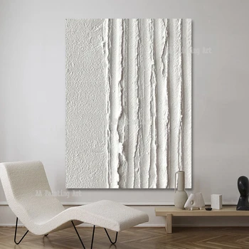 Moderne, Mur d'Art de Peinture Lourd Texturé d'Épaisseur 3D Blanc, Abstrait Peinture Acrylique Toile Photo d'Art Peinte à la Main de Mur œuvres d'art