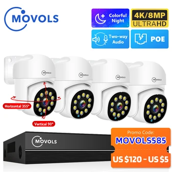 Movols 4K XMEYE POE Système de Surveillance de 8MP 4MP l'Audio bidirectionnel PTZ CCTV POE AI Caméra de Sécurité 8CH P2P NVR Kit de Surveillance Vidéo