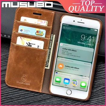 Musubo étui en Cuir Véritable Pour iPhone SE 2020 8 + 7 + 6 13 XR Xs Max de Luxe Couvrent 12 Pro Max 11 Fente pour Carte porte-monnaie Fundas