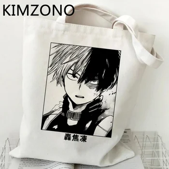 My Hero Academia Shoto Todoroki panier d'épicerie shopper toile bolsas de tela sac en coton sacola bolsas reutilizables personnalisé