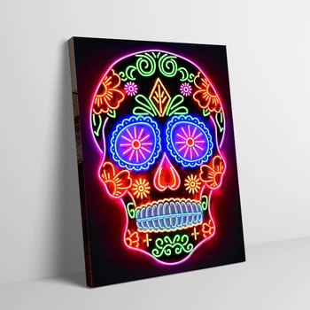 Neon Art Mural Jour de La Mort de Crâne de la Peinture sur Toile Print Coloré Crâne Affiches d'Art de la Rue Cuadros Image Barre de la Maison Décoration de la Chambre