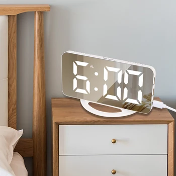 Numérique de l'Horloge du Bureau de Double d'USB de Charge de la Chambre à coucher Table de Chevet Horloge Murale Enfant Électronique Réveil LED Grand Miroir