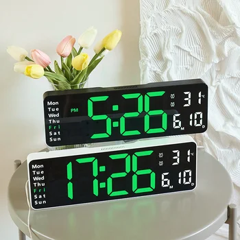 Numérique grande Horloge Murale Télécommande Temp Date d'Affichage de la Semaine de la Puissance de la Mémoire de Table Horloge Murale Double alarme LED Horloges
