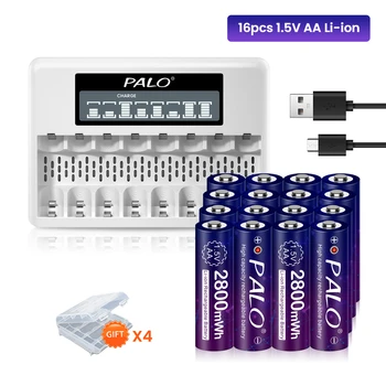 PALO AA 1.5 V Batterie Rechargeable 2800mWh AA Li-Ion rechargeables AA HR6 Lithium Batteri Avec AA 1.5 V AAA Batterie au Lithium Cahrger