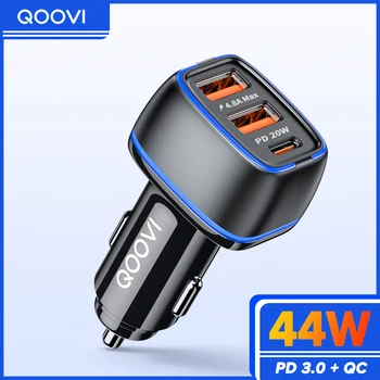 QOOVI 44W Chargeur de Voiture d'USB de Charge Rapide PD USB de Type C 3 Ports Téléphone Chargeur Rapide de Chargement Pour iPhone 14 Pro Xiaomi Samsung Huawei