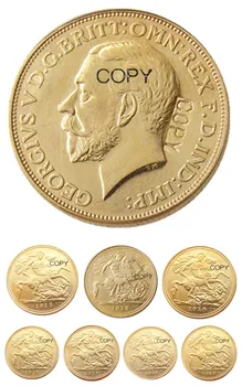 Royaume-Uni 1 Souverain d'Un ensemble de (1911 - 1919) 7pcs Plaqué Or Copie des Pièces de monnaie