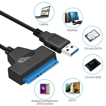 SATA vers USB 3.0 / 2.0 Câble Jusqu'à 6 Gbit / s de 2,5 Pouces/3,5 Pouces disque dur Externe Disque Dur SSD SATA 22 Broches de l'Adaptateur USB 3.0 vers Sata