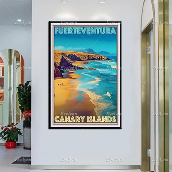 Style rétro et Vintage de Voyage de l'Affiche de Fuerteventura, Îles Canaries Peinture à l'Huile, de l'Affiche et de l'Impression sur Toile Art Mural Modulaire Photos