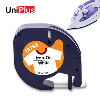 UniPlus 18771 Noir sur Blanc sur les Étiquettes des vêtements de Bandes de Fer sur les Vêtements 12mm Ajustement DYMO Imprimante d'Étiquettes Leratag LT-100H Plus LT-100T QX50
