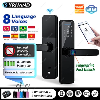 YRHAND K7 fechadura eletronico numérique Biométriques Noir de Verrouillage Intelligent Tuya App Télécommande de Déverrouillage wifi Serrure à Puce Électronique de Verrouillage de Porte