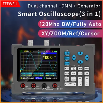 ZEEWEII DSO3D12 3.2 Inch de Bureau Oscilloscope Numérique 120M de la bande Passante Double Canal Multimètre et un générateur de Signal 3 en 1