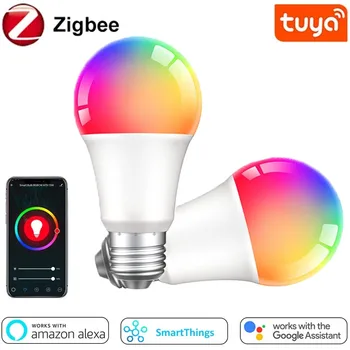 Zigbee 3.0 Tuya Ampoule Led RGB+WW+CW E27 Maison Intelligente Lampe à Led Compatible avec Alexa Google Adjoint de la Fête de Noël Décoration