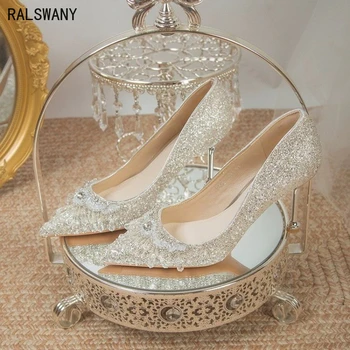Élégant Banquet de Mariage à Talons hauts Chaussures Femmes de Luxe Zapatos De Mujer Mince Talon Arc Plein de Diamants Mary Jane Chaussures