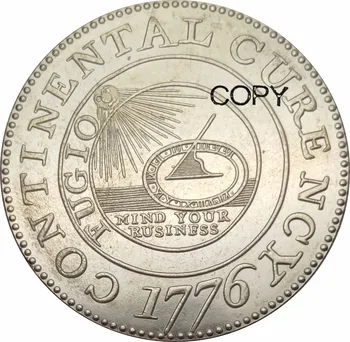 États-Unis 1 Dollar Le Continental De Change Du Dollar 1776 Laiton Plaqué Argent Copie De Pièce De Monnaie